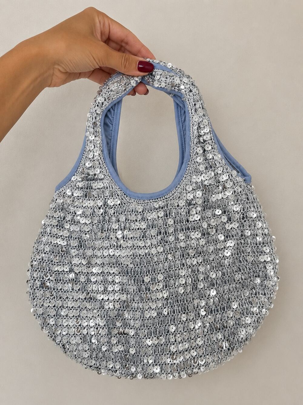 Silver Sequin Mini Shoulder Bag